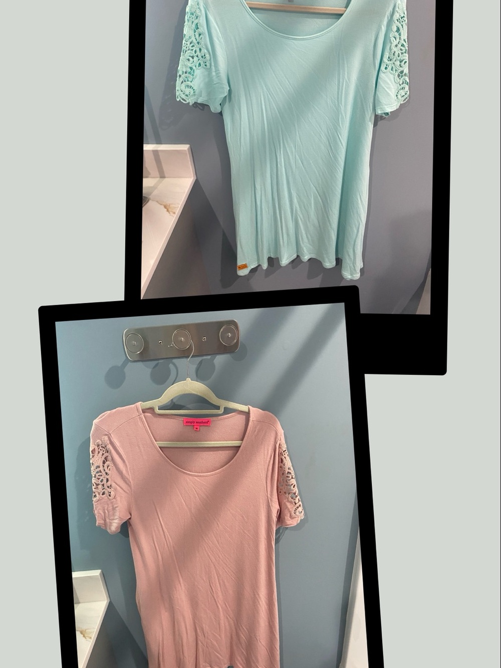 Simply Southern Lace Sleeve Scoop Neck Top - Mint & Blush